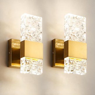 Gold Sconces Wall Lighting - Crystal Wall Sconces Set of Two Modern Bathroom Vanity Light Fixtures Hardwire Modern 4000K Dimmable LED Wall Mounted Sconces for Hallway Living Room