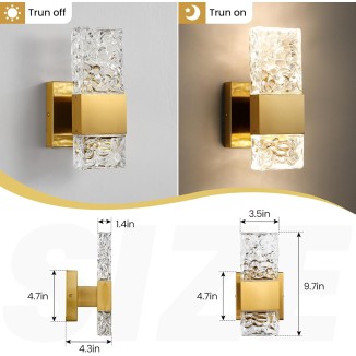 Gold Sconces Wall Lighting - Crystal Wall Sconces Set of Two Modern Bathroom Vanity Light Fixtures Hardwire Modern 4000K Dimmable LED Wall Mounted Sconces for Hallway Living Room