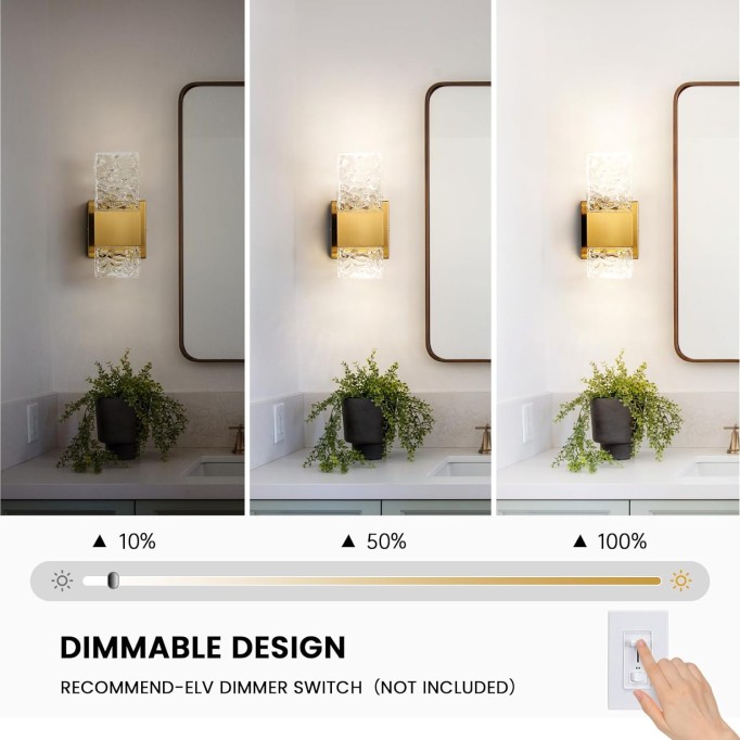 Gold Sconces Wall Lighting - Crystal Wall Sconces Set of Two Modern Bathroom Vanity Light Fixtures Hardwire Modern 4000K Dimmable LED Wall Mounted Sconces for Hallway Living Room