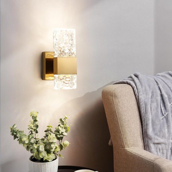 Gold Sconces Wall Lighting - Crystal Wall Sconces Set of Two Modern Bathroom Vanity Light Fixtures Hardwire Modern 4000K Dimmable LED Wall Mounted Sconces for Hallway Living Room