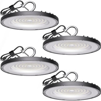 4 Pack UFO Led High Bay Light 150W(600W MH/HPS Equiv.), 21000lm, 5000K Daylight High Bay Led Light with 5' Cable US Hook, IP65 Waterproof Commercial Light Fixture for Warehouse Workshop Barn Factory