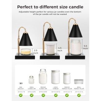 Candle Warmer Lamp with Dimmer, Mother's Gift for Mom, Candle Warmer Lamp with Timer, 2H/4H/8H Timer, Adjustable Height & Heat, Electric Candle Lamp Warmer Compatible with Large Jar Candle