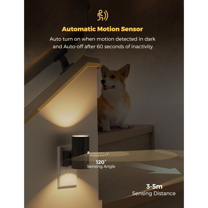 LED Motion Sensor Night Light Plug in, 2 Pack, Motion Activated Night Light, 0-100LM Dimmable, 3000K Soft White, Motion Sensor Light Indoor for Bathroom Hallway Bedroom Stairway Kids Elderly