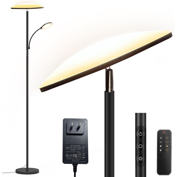 Floor Lamp 44W 4200LM Super Bright LED Floor Lamp for Living Room, Remote Floor Lamp with Reading Light, Dimmable Modern Stand Tall Lamp for Bedroom Office