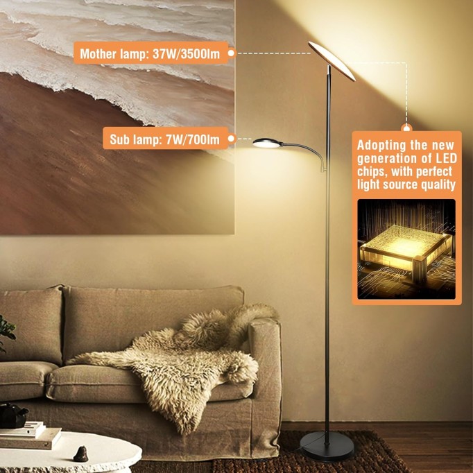 Floor Lamp 44W 4200LM Super Bright LED Floor Lamp for Living Room, Remote Floor Lamp with Reading Light, Dimmable Modern Stand Tall Lamp for Bedroom Office