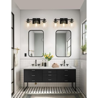 LED 3 Light Bathroom Vanity Light Fixtures, Vintage Black Vanity Lights Over Mirror, Modern Wall Sconce with Clear Glass Shade, Industrial Vanity Lights for Bathroom Bedroom