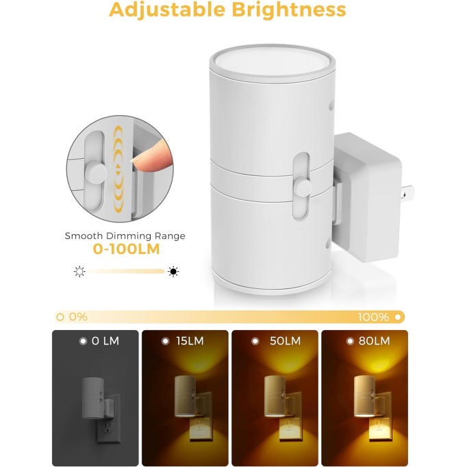 Amber Night Light Yellow Night Light, Dimmable Night Light, Dusk to Dawn Sensor, Soft Night Light Sleep Light, 0-100LM, Modern Night Light Warm for Bedroom Bathroom Hallway Nursery Kids, 2 Pack