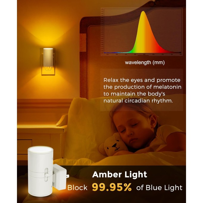 Amber Night Light Yellow Night Light, Dimmable Night Light, Dusk to Dawn Sensor, Soft Night Light Sleep Light, 0-100LM, Modern Night Light Warm for Bedroom Bathroom Hallway Nursery Kids, 2 Pack