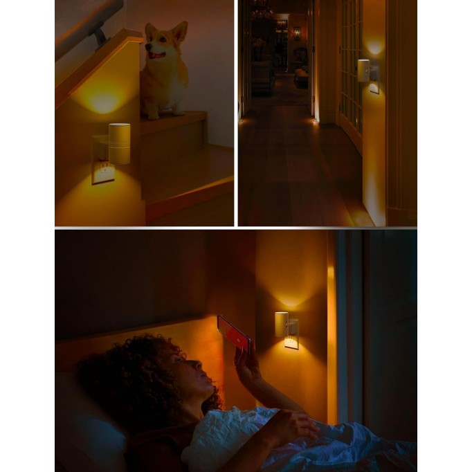 Amber Night Light Yellow Night Light, Dimmable Night Light, Dusk to Dawn Sensor, Soft Night Light Sleep Light, 0-100LM, Modern Night Light Warm for Bedroom Bathroom Hallway Nursery Kids, 2 Pack