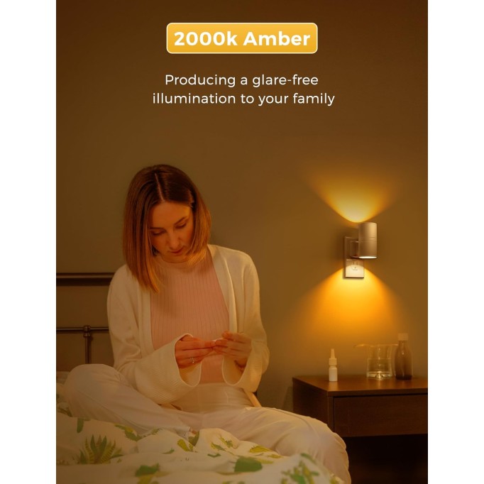 Amber Night Light Yellow Night Light, Dimmable Night Light, Dusk to Dawn Sensor, Soft Night Light Sleep Light, 0-100LM, Modern Night Light Warm for Bedroom Bathroom Hallway Nursery Kids, 2 Pack