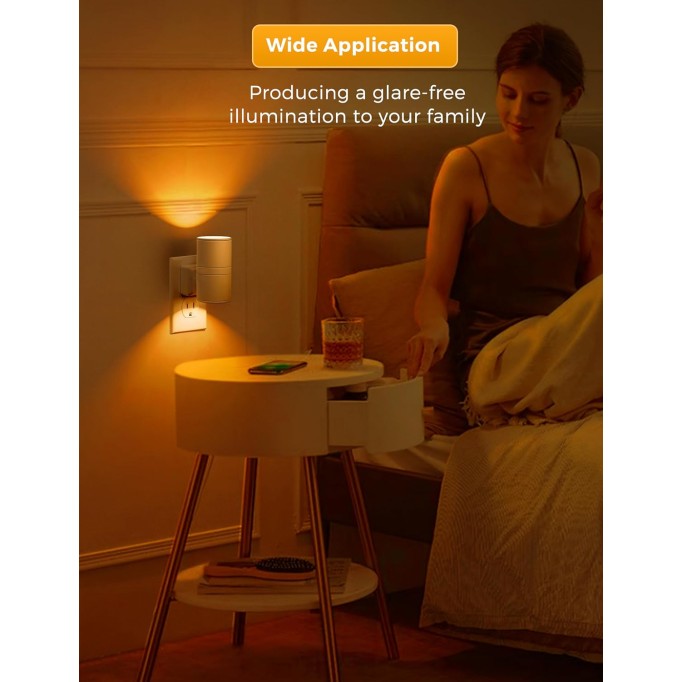 Amber Night Light Yellow Night Light, Dimmable Night Light, Dusk to Dawn Sensor, Soft Night Light Sleep Light, 0-100LM, Modern Night Light Warm for Bedroom Bathroom Hallway Nursery Kids, 2 Pack