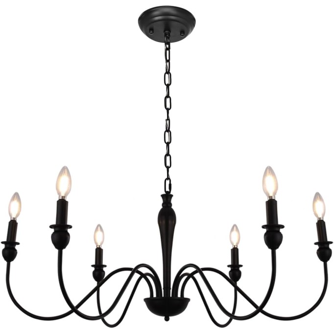 Black Chandelier 37", 6-Light Farmhouse Iron Chandeliers for Dining Room Lighting Fixtures Hanging, Light Fixtures Industrial Modern Chandelier for Bedroom, Foyer, Hall, Kitchen, Entryway