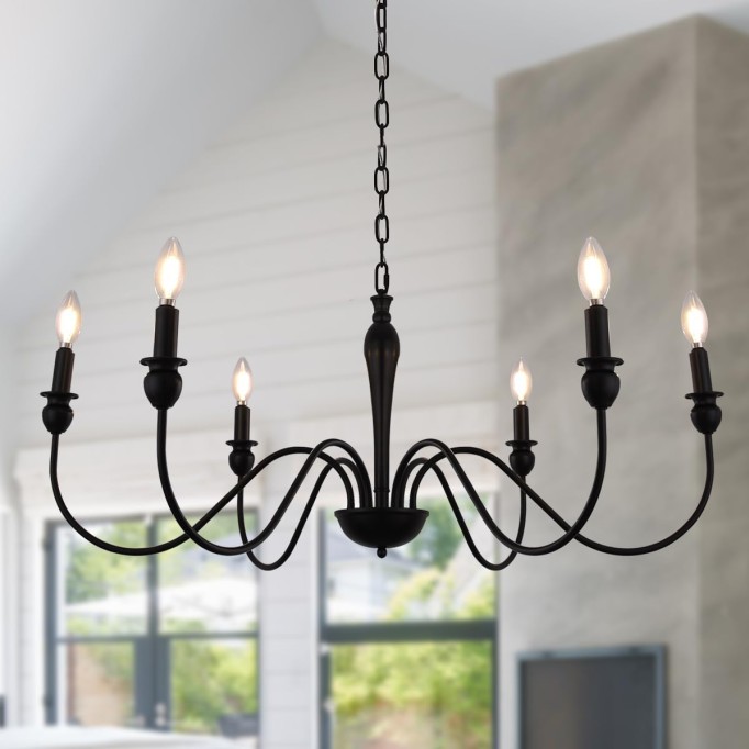 Black Chandelier 37", 6-Light Farmhouse Iron Chandeliers for Dining Room Lighting Fixtures Hanging, Light Fixtures Industrial Modern Chandelier for Bedroom, Foyer, Hall, Kitchen, Entryway