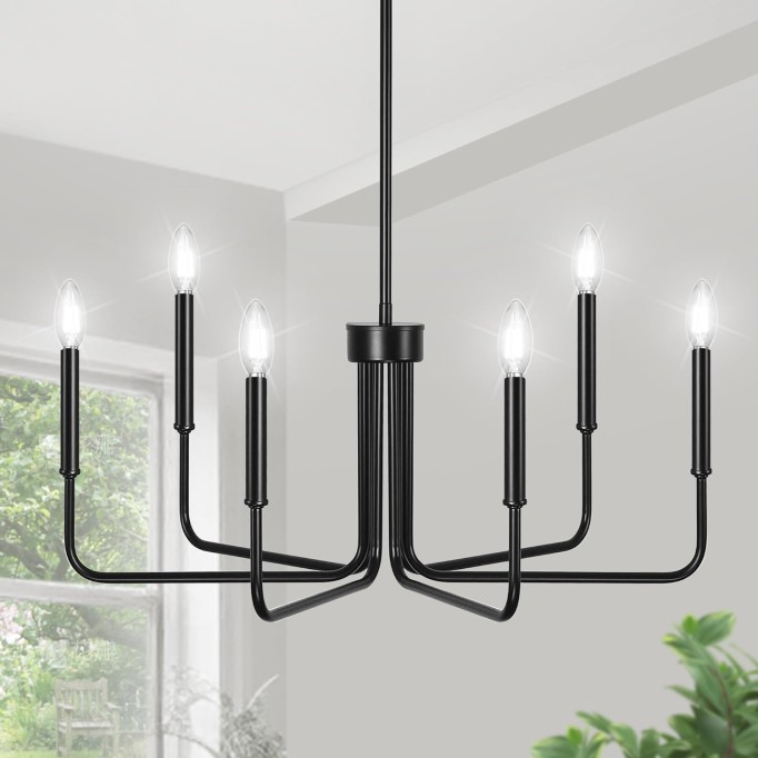 Black Chandeliers, 6-Light Black Farmhouse Chandeliers for Dining Room Light Fixture Adjustable Height, Rustic Industrial Modern Chandeliers for Living Room, Bedroom and Foyer