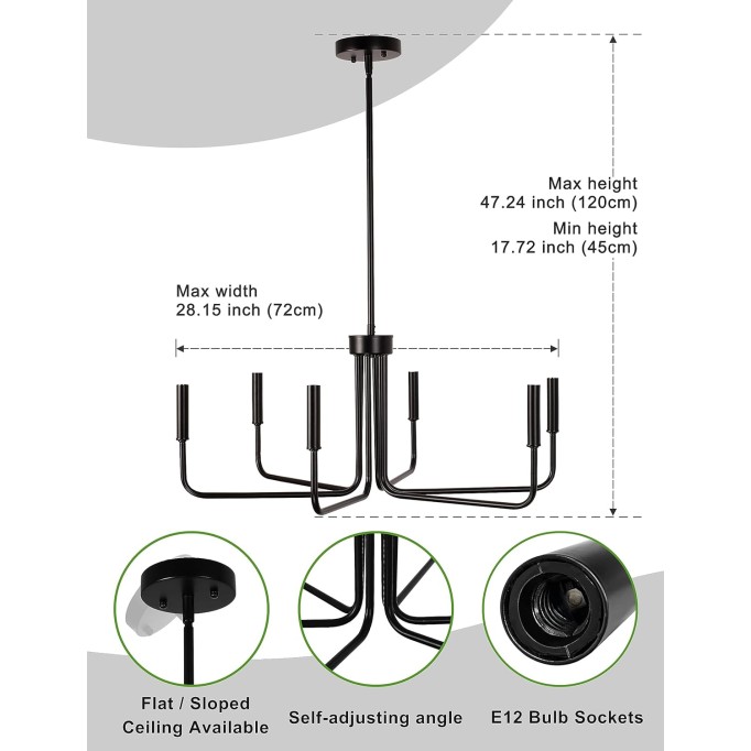 Black Chandeliers, 6-Light Black Farmhouse Chandeliers for Dining Room Light Fixture Adjustable Height, Rustic Industrial Modern Chandeliers for Living Room, Bedroom and Foyer