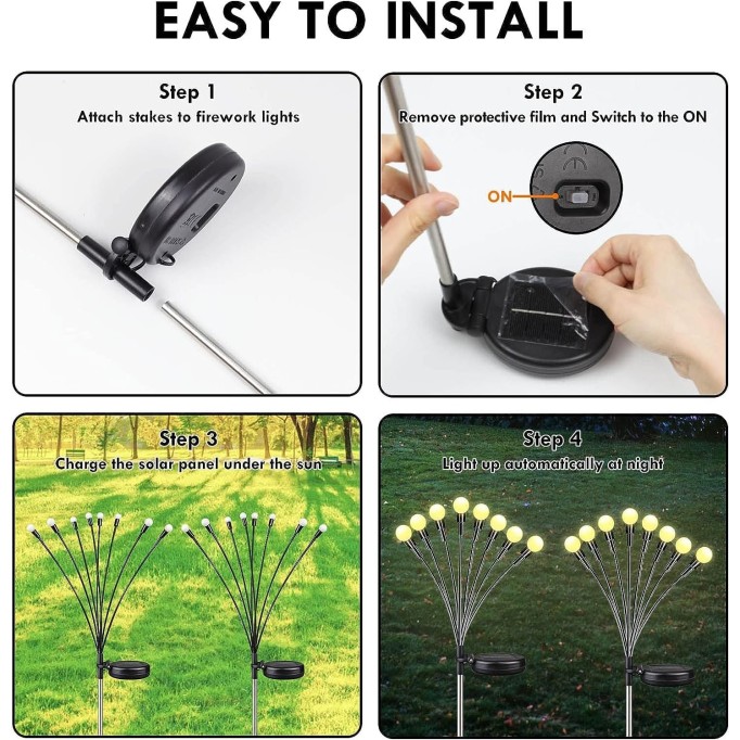 12Pack Total 96LED Solar Garden Lights - Solar Lights Outdoor, Solar Firefly Lights, Solar Swaying Light, Sway by Wind, Solar Lights Waterproof for Garden Patio Pathway Decoration(Warm White)