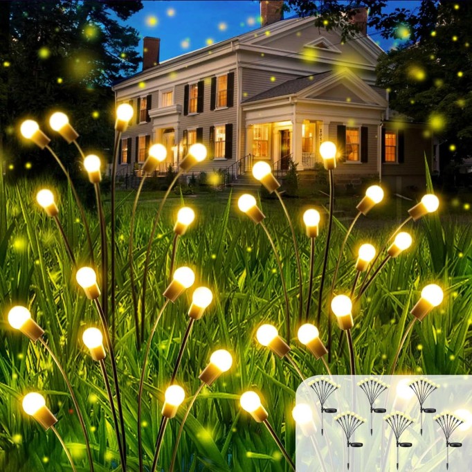 6Pack Total 48LED Solar Garden Lights -Solar Lights Outdoor, Solar Firefly Lights, Sway by Wind, Solar Fairy Lights Outdoor Waterproof for Patio Garden Pathway Decoration(Warm White)