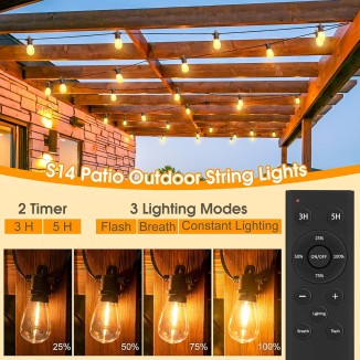 Outdoor String Lights with Remote - Dimmable 150FT IP65 Waterproof Patio Lights with Edison Bulbs Hanging Lights Outside for Backyard Garden Porch Deck Balcony