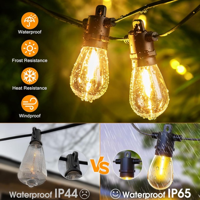 Outdoor String Lights with Remote - Dimmable 150FT IP65 Waterproof Patio Lights with Edison Bulbs Hanging Lights Outside for Backyard Garden Porch Deck Balcony