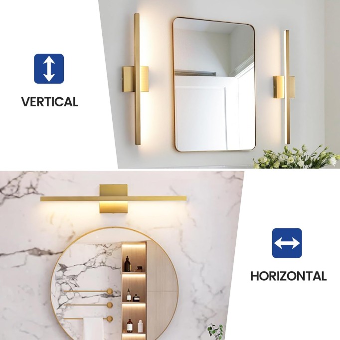 Gold Bathroom Light Fixture - 23.6 inch Brushed Gold Bathroom Vanity Light Over Mirror 18W LED Dimmable Wall Sconce Lighting Fixture for Bathroom Bedroom