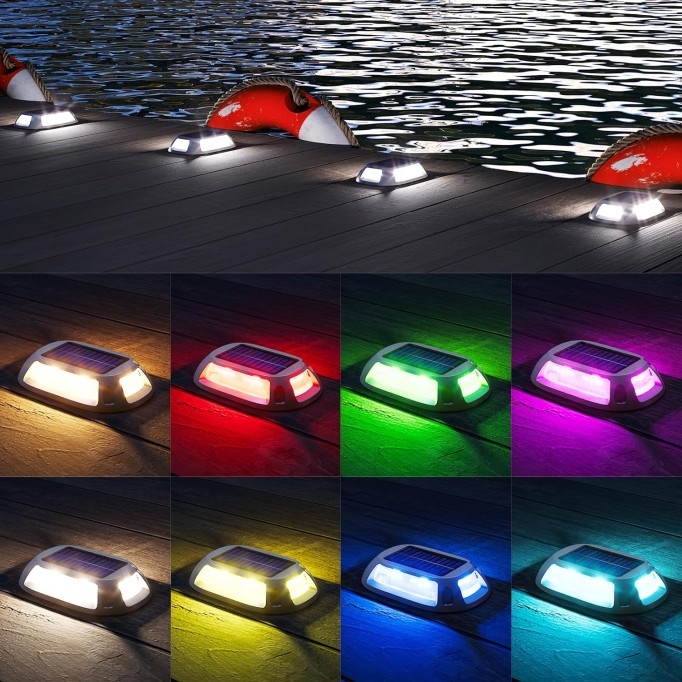 12 Pack Solar Driveway Lights Marine Dock Lights, 9 Colors in 1, Aluminum Driveway Markers Deck Lights Solar Powered Outdoor Waterproof for Pathway, Boat Dock, Step, Walkway, Path, Garden