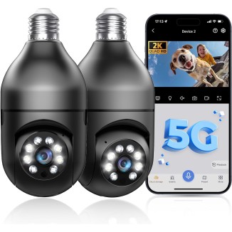 Light Bulb Security Camera 5G WiFi 2K Light Socket Security Cameras Wireless Outdoor EseeCloud, Eagle Eye Camera 360 Motion Detection Siren Alarm Lightbulb Camera Two Way Talk Color Night Vision