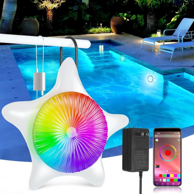 LED Pool Lights with ETL Adapter, 15W RGB Music Sync&Color Changing Submersible Pool Lights with APP Control, Waterproof IP68 Swimming Pool Lights for Above Ground Pools Inground Pools (26ft Cord)