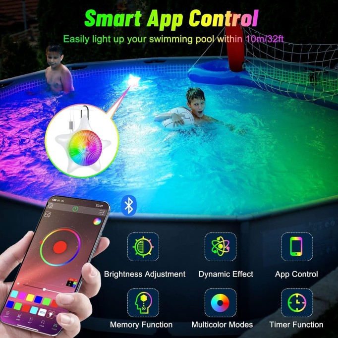 LED Pool Lights with ETL Adapter, 15W RGB Music Sync&Color Changing Submersible Pool Lights with APP Control, Waterproof IP68 Swimming Pool Lights for Above Ground Pools Inground Pools (26ft Cord)