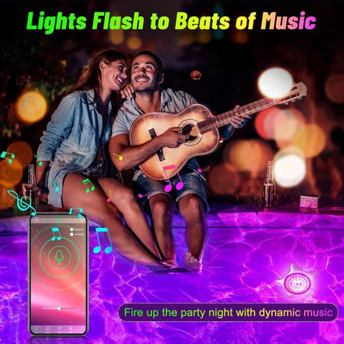 LED Pool Lights with ETL Adapter, 15W RGB Music Sync&Color Changing Submersible Pool Lights with APP Control, Waterproof IP68 Swimming Pool Lights for Above Ground Pools Inground Pools (26ft Cord)