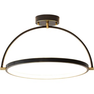 Vintage Ring LED Brass Ceiling Light Fixture Semi Flush Black Metal Base Ceiling Lamp Modern Silica Gel Chandelier for Bedroom Kitchen Hallway-Copper rub Black 30x20cm(12x8inch)