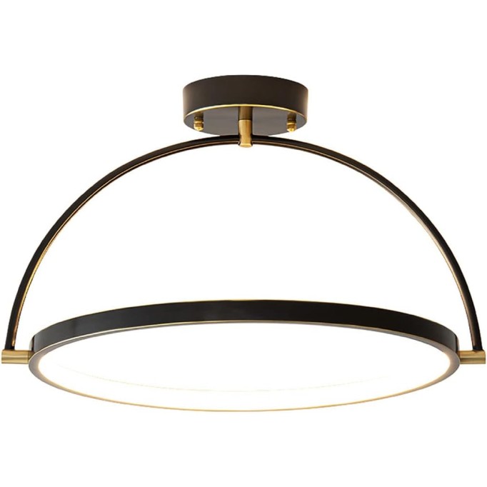 Vintage Ring LED Brass Ceiling Light Fixture Semi Flush Black Metal Base Ceiling Lamp Modern Silica Gel Chandelier for Bedroom Kitchen Hallway-Copper rub Black 30x20cm(12x8inch)