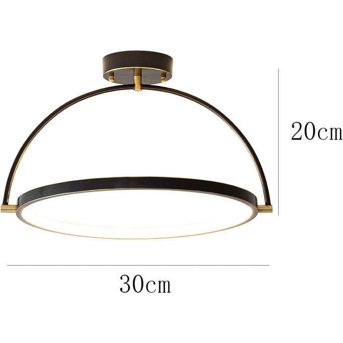 Vintage Ring LED Brass Ceiling Light Fixture Semi Flush Black Metal Base Ceiling Lamp Modern Silica Gel Chandelier for Bedroom Kitchen Hallway-Copper rub Black 30x20cm(12x8inch)