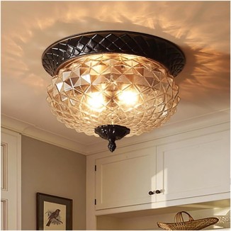 Mid Century Modern Black Gold Semi Flush Ceiling Glass Light - Bronze Farmhouse Ceiling Lamp with Close-to-Ceiling Light Fixtures for Hallway, Bedroom, Living Room, Dining Room, and Kitchen