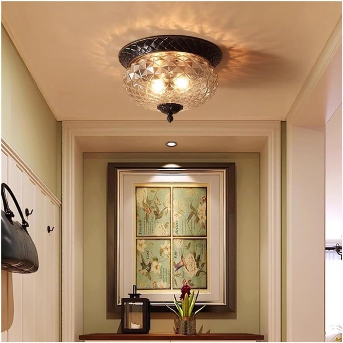 Mid Century Modern Black Gold Semi Flush Ceiling Glass Light - Bronze Farmhouse Ceiling Lamp with Close-to-Ceiling Light Fixtures for Hallway, Bedroom, Living Room, Dining Room, and Kitchen