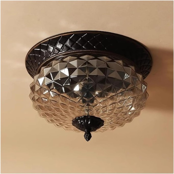 Mid Century Modern Black Gold Semi Flush Ceiling Glass Light - Bronze Farmhouse Ceiling Lamp with Close-to-Ceiling Light Fixtures for Hallway, Bedroom, Living Room, Dining Room, and Kitchen