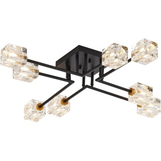 8-Lights Semi Flush Mount Ceiling Light K9 Crystal Modern Chandelier Brass and Matte Black Farmhouse Sputnik Ceiling Lighting Fixtures for Dining Room Living Room Kitchen Bedroom, UL Listed