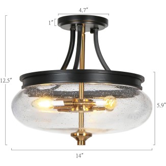 Semi Flush Mount Ceiling Light, Black Gold Close to Ceiling Light Fixture 3 Light Modern Farmhouse Ceiling Light with Seeded Glass for Kitchen Bedroom Hallway Entryway