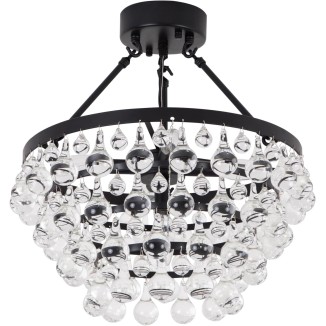 Modern 5- Light Crystal Ceiling Light Fixture, Matt Black Semi Flush Mount Ceiling Light Fixture, Small Chandelier with crystal raindrop shade for Hallway, Bedroom, Dinner Room, Closet, Foyer