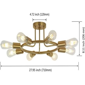 Chandelier Chandelier 27.95" L 8-Light E26 Brushed Nickel Semi Flush Mount Ceiling Light Industrial Vintage Light Fixtures for Kitchen Living Room Dining Room Hanging Lamp (Color : Gold)