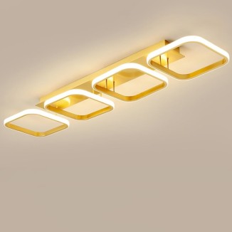 LED Ceiling Light Fixture, Square 4-Light Chandelier 3000K-6000K 60W Optional Flush Mount Ceiling Lamp Modern 42 inch Close to Ceiling Lights Gold for Living Room Bedroom Kitchen Indoor Lighting