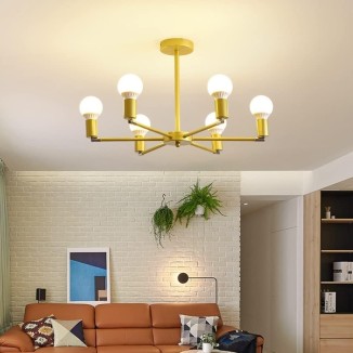 Simple Creative Chandelier,Brushed Brass Finish, Mid Century Pendant Lights Modern Gold Ceiling Lighting Fixture, Semi Flush Mount Hanging Lamps for Kitchen Island Study Room Living Room (Size