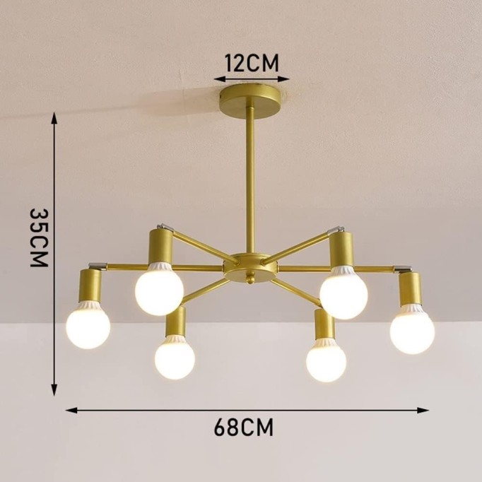 Simple Creative Chandelier,Brushed Brass Finish, Mid Century Pendant Lights Modern Gold Ceiling Lighting Fixture, Semi Flush Mount Hanging Lamps for Kitchen Island Study Room Living Room (Size