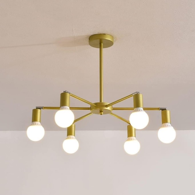 Simple Creative Chandelier,Brushed Brass Finish, Mid Century Pendant Lights Modern Gold Ceiling Lighting Fixture, Semi Flush Mount Hanging Lamps for Kitchen Island Study Room Living Room (Size