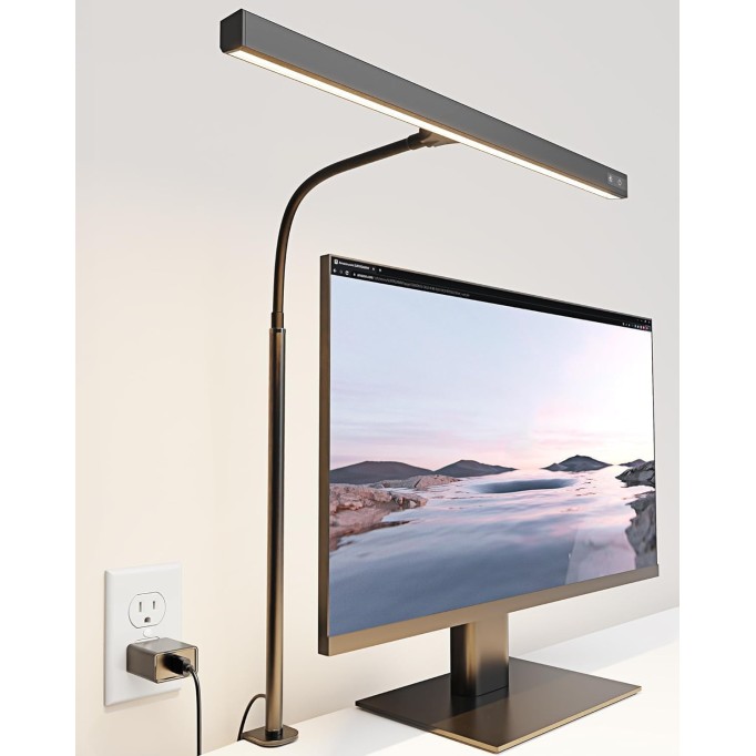 LED Desk Lamp for Office Home, Eye-Caring Desk Light with Adjustable Gooseneck, 12W Touch Control Dimmable Brightness, Architect Clamp Lamp with USB Adapter for Reading Study Workbench