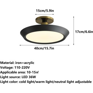 Circular Simple Semi Flush Mount Ceiling Light Fixture Warm/Cold/Neutral Light is Adjustable Ceiling Lamp Iron Lamp Body Indoor Chandelier Lighting for Living Room, Study and Laundry Room