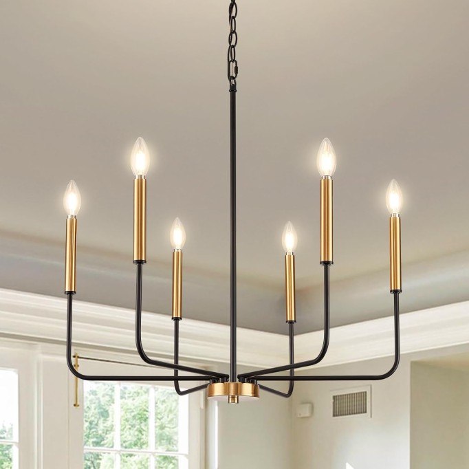 Modern Black and Gold Chandelier for Dining Room,Gold Semi Flush Mount Ceiling Light,White Glass Dome Hallway Lighting Fixtures